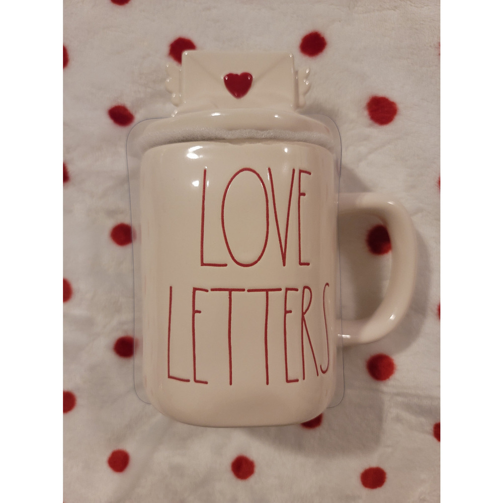 Rae Dunn LOVE LETTERS white mug with envelope topper